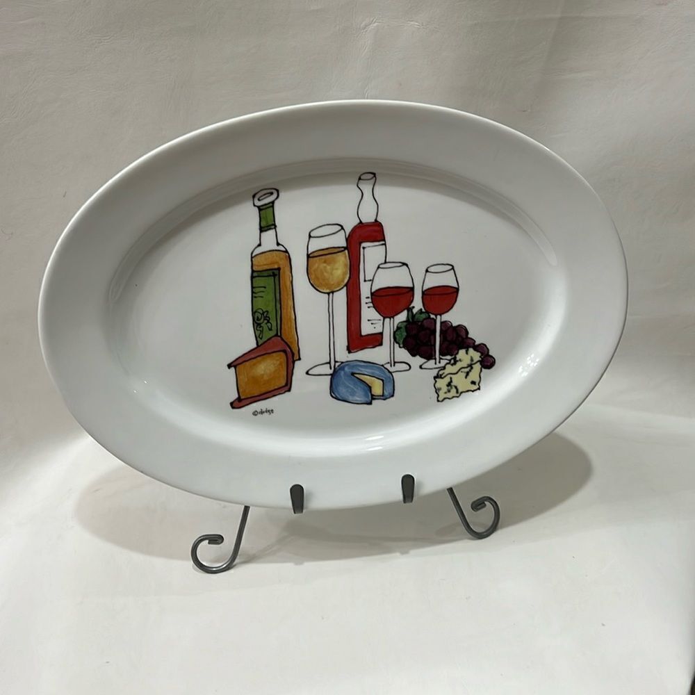 Ursula Dodge Serving Tray Wine Cheese Oval Platter 14 1/2 In Long 10 1/4 Wide